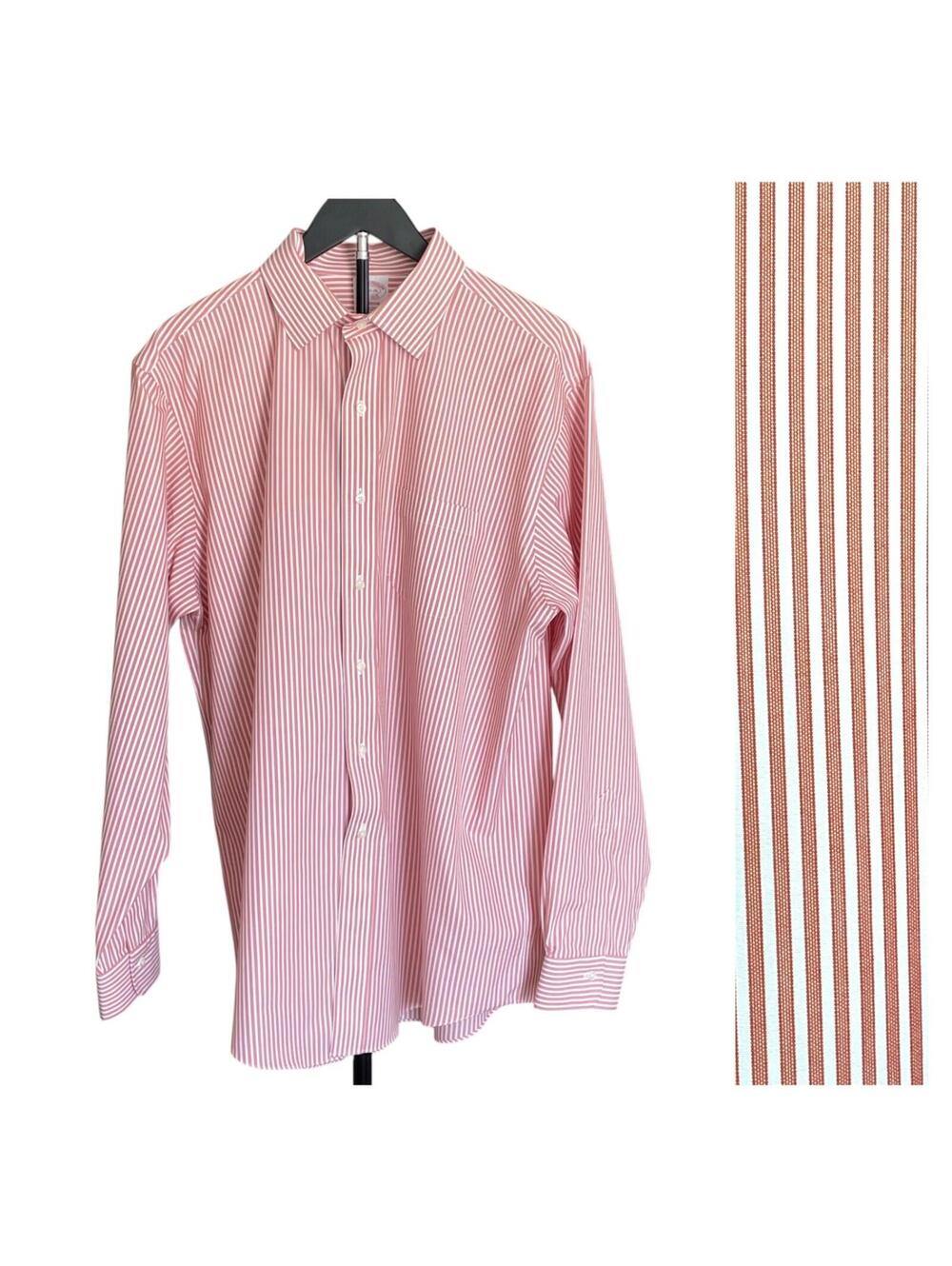 Brooks Brothers Madison Orange Striped Mens Shirt 16.5/36 Button Down